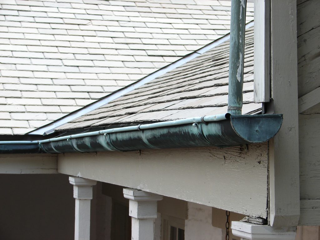 Copper gutters on a house.
